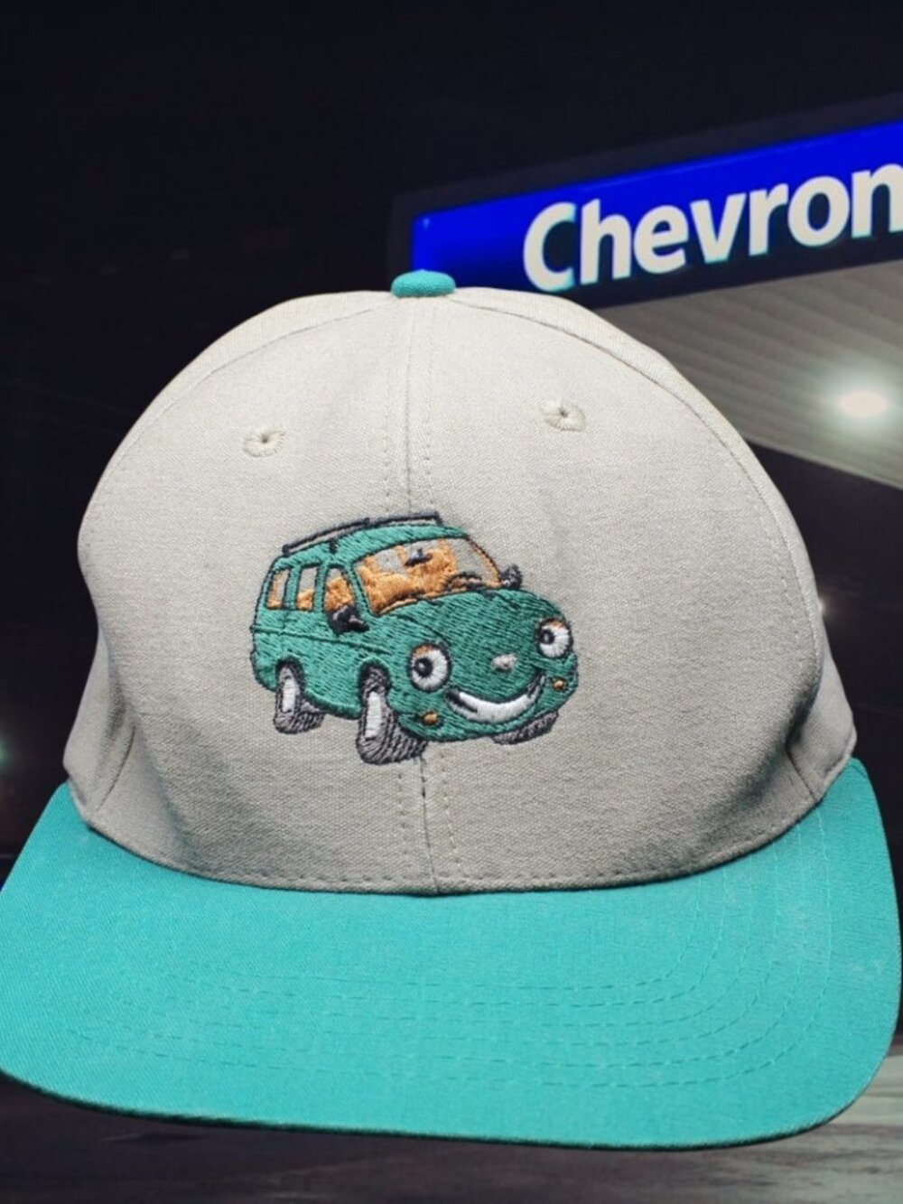 Vintage Chevron With Techron Hat Cap Strapback Green Tan Chevron Cars Hat